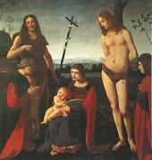 BOLTRAFFIO, Giovanni Antonio The Virgin and Child with Saints John the Baptist and Sebastian Between Two Donors (mk05) china oil painting artist